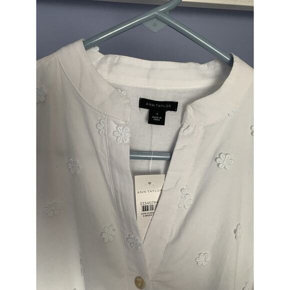 ANN TAYLOR WHITE FLORAL EMBROIDERED TIE WAIST SHIRTDRESS DRESS Wedding NWT Sm - Picture 3 of 8